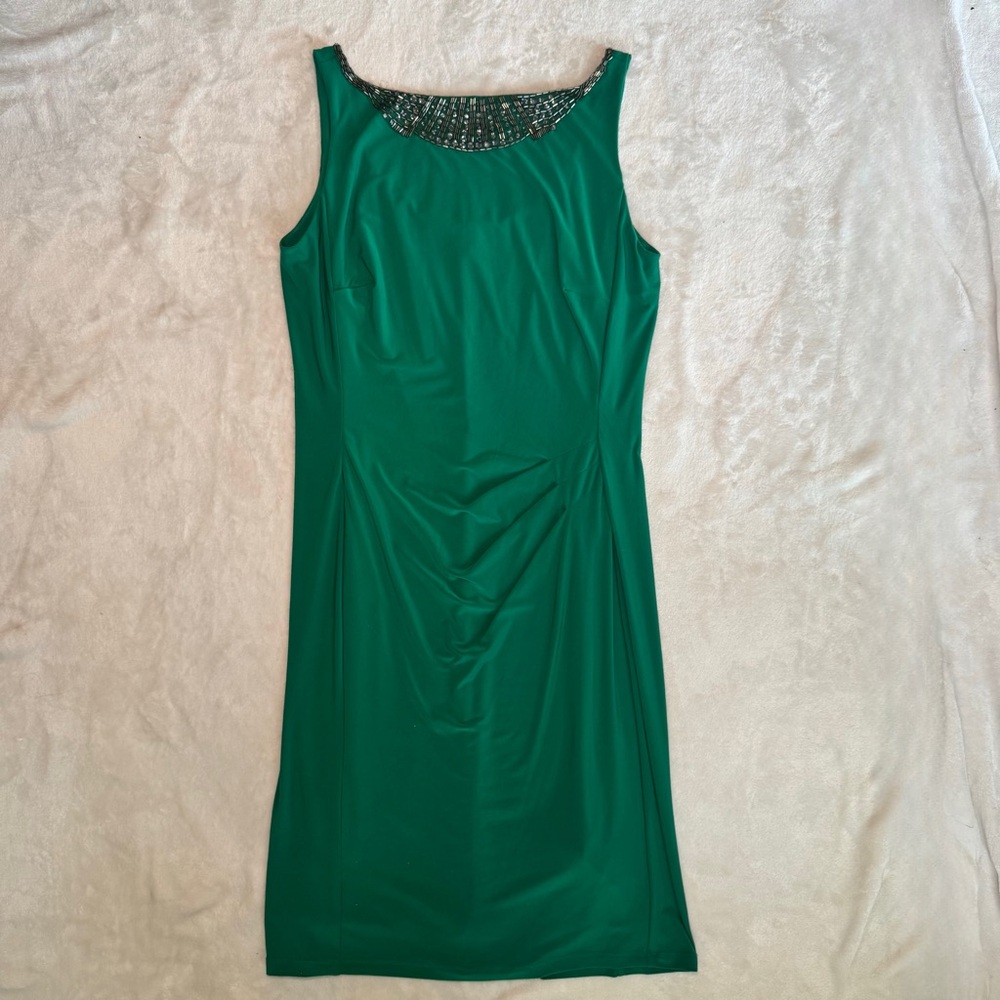 Ralph Lauren Elegant Green Dress with Beaded Neckline